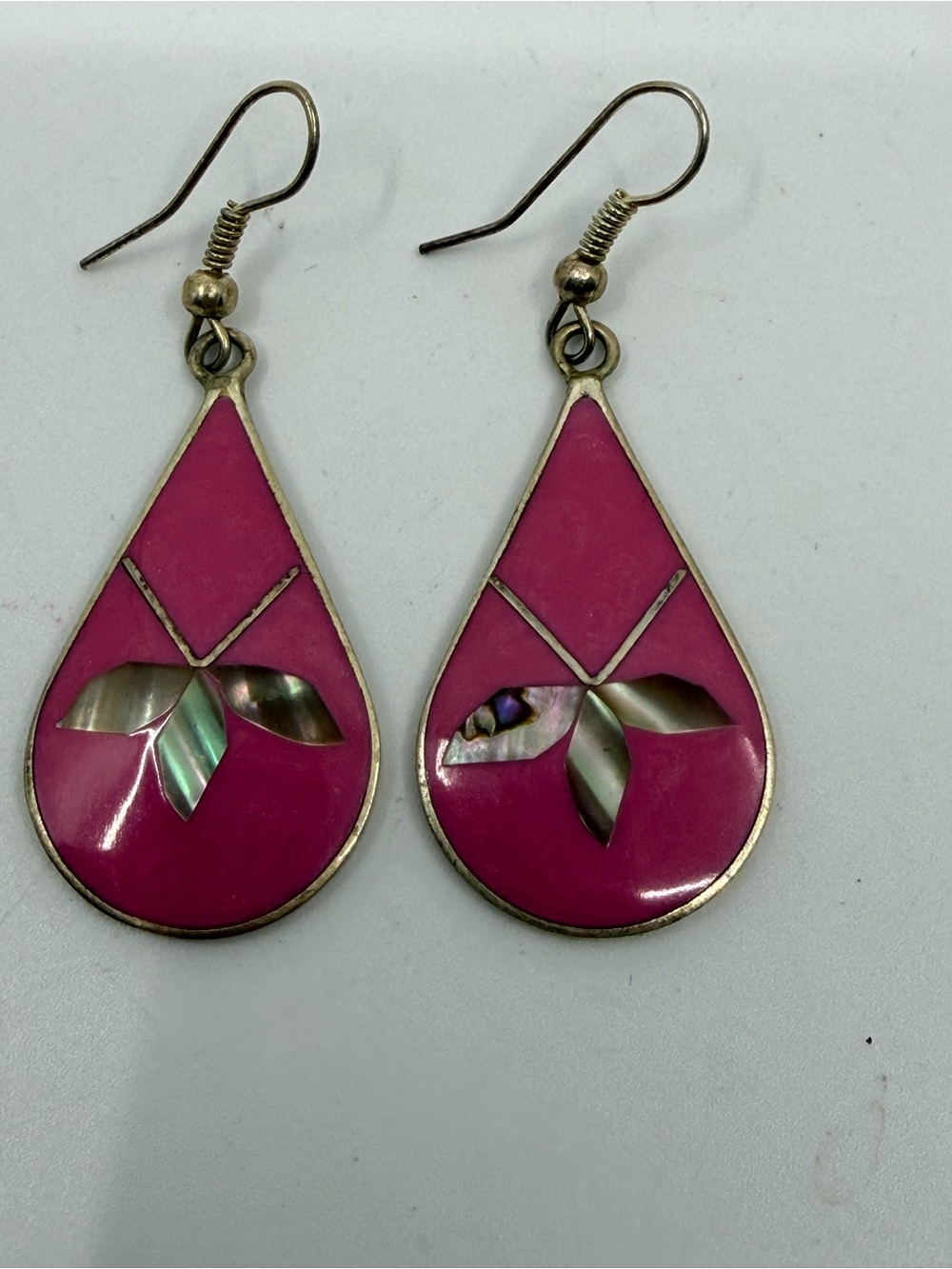 Pink Teardrop abalone Inlay Dangle Earrings - Women Jewelry